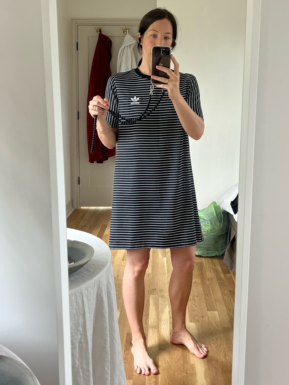 adidas Black & White Striped Mini T-Shirt Dress